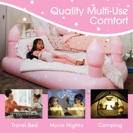 FUNBOY Kids Pink Castle Sleepover Travel Bed & Air Mattress. Perfect for Sleepovers. Includes Carrying Storage Bag, Twin