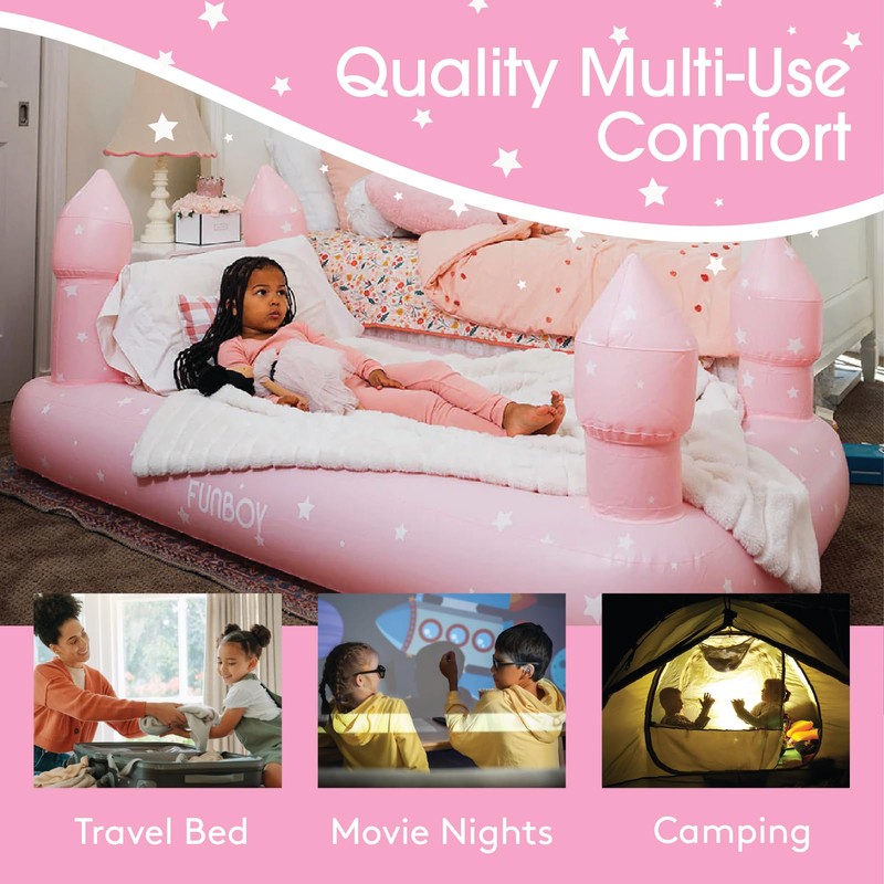 FUNBOY Kids Pink Castle Sleepover Travel Bed & Air Mattress.