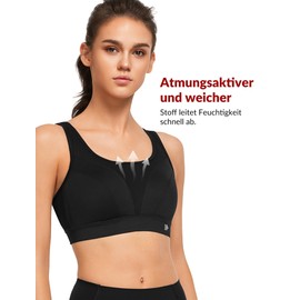 Yvette Sports Bra Adjustable Straps U-Back Strong Hold Fitness Jogging Bra, black