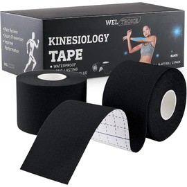 Kinesiology Tape (2/Pack) for Sports and Recovery, Water Resistant, Latex Free Premium Elastic Cotton Athletic Tape by Weltroice (2/Pack, 16.4FT Each, Black) - Color: Nude, Size: 2/Pack, 16.4FT Each