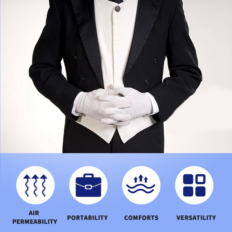 Bettinay 24 PCS Stretchable White Cotton Gloves, Work Cotton Gloves