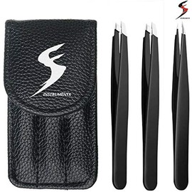 Tweezers Professional Slanted Tweezer for Facial Hair Women & Men Stainless Steel Precision Tweezer for Ingrown Hair Tweezers (Mat Black)