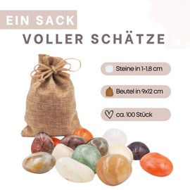 Milaboo® Gemstones for Children in Jute Bag 250 g - Approx. 100 High-Quality Tumbled Stones in Various Sizes - Perfect for Children's Birthdays and Treasure Hunts (1-1.8 cm)