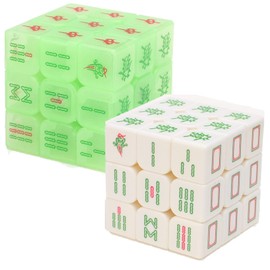 SAKIRABITO Magic Cube 3D Cube Mahjong Cube Mahjong Tiles Mahjong Goods 3D Puzzle Set of 2 (White, Luminous Green)