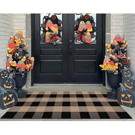 Black and Tan Front Porch Rug 2x4.3,Buffalo Plaid Outdoor Doormat Cotton Woven Machine Washable Front Door Mat Carpet for Porch,Entryway,Home Entrance