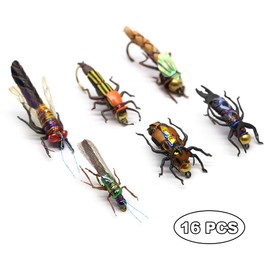 YZD Realistic Trout Hand Tie Fly Fishing Flies Collection Dry Wet Nymph Fly Assortment with Fly Box Lures Kits 12/16/18/22/36/48Pcs (Dragon Larvae Kit 16pcs)