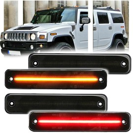 GSOWO 4 PCS Amber LED Side Marker Light for Hummer H2 2003-2009, H2 Smoked Lens Front Turn Signal Indicator, 144 SMD LED Sidemarker Lamps - 2 Amber+2 Red