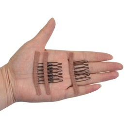 24 Pcs Wig Clips 6-Teeth Steel Teeth with Cloth Wig Combs for Making Wig Caps Wig Accessories Tools (Light Brown)