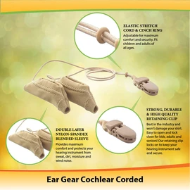 Ear Gear Cochlear Corded – Protect Implants from Dirt, Sweat, Moisture, Loss, Wind – Fits most Cochlear, Advanced Bionics, and Medel Processors
