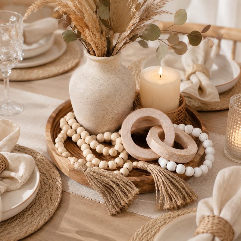 2 Pieces Decorative Wood Knot Link Chain Decor and Bead