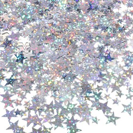WEIKA 60g Star Confetti Glitter Star Table Confetti, Metallic Foil Star Glitter, Table Decorations for Party Wedding birthday graduation Decorations(Glitter Silver Set, 10mm and 6mm)