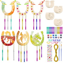 REJOECE 24 Pcs Wooden Horseshoe Wind Chimes, Wooden Horseshoe Kits，Horseshoe Decorative Wind Chime Craft Set, Garden Wind Chimes, Horseshoe Wood for Painting, DIY Crafts Decorating