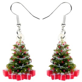 Acrylic Christmas Tree Truck Earrings Drop Dangle Fashion Jewelry For Women Festival Gift (Green)