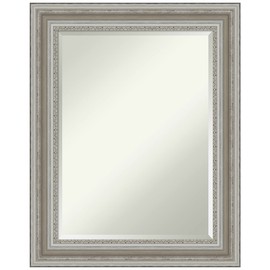 Amanti Art Bathroom Mirror, Parlor Silver Wall Mirror for use as Bathroom Vanity Mirror Over Sink (29.5 x 23.5 in.) Beveled Mirror, Silver Mirror, Traditional Mirror from WI, USA