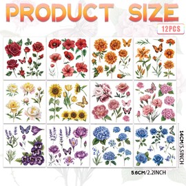 WEBEEDY 12 Sheets Transfer Stickers Flowers Rub on Transfer Stickers Vintage Transfer Film Butterfly Rose Hydrangea Lily Waterproof Stickers for Furniture, Table, Wood, Scrapbooking, DIY Crafts