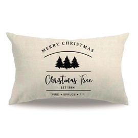 Farmhouse Christmas Throw Pillow Covers Farm Fresh Christmas Trees Rectangular/Waist Cushion Cover Merry Christmas Happy Holiday Home Decorative Pillowcases 12"×20",for Sofa/Bed/Patio (Beige, 12"×20")