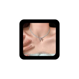Allereya Vintage Blue Faceted Bead Necklace Silver Bow Necklace Faceted Beads Choker Necklace Bow Knot Necklace Cz Beads Necklace Jewelry for Women