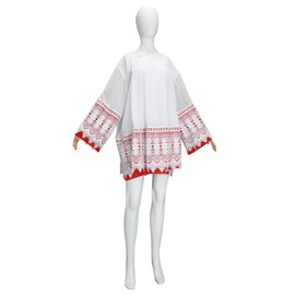 White Surplice Pastor Robe Catholic Pleated Lace Liturgical Short Sleeves Shirt Top (Red, XXXL)
