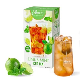 Olinda Lime & Mint Iced Tea Herbal Sugar Free Minty Hot and Cold Brew Naturally Caffeinated Refreshing Peppermint Tea Individually Wrapped 25 Tea Bags Gift