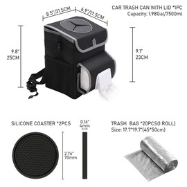 upra Car Trash Can with Lid,Bag Hanging Storage Pockets,Adjustable Tissue Holder & Straps,Portable Waterproof Garbage Bin, 1.98 Gal Large Capacity Multipurpose Bin