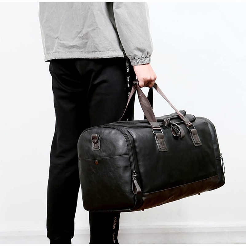 able me Men Leather Travel Weekend Overnight Duffel Bag Gym