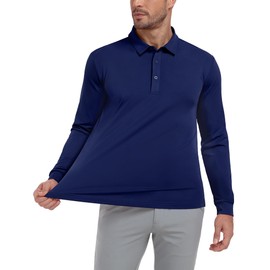 MIER Navy Polo Shirts for Men UPF 50+ Quick Dry Long Sleeve Performance Golf Shirts with Collar for Athletic Sports, L