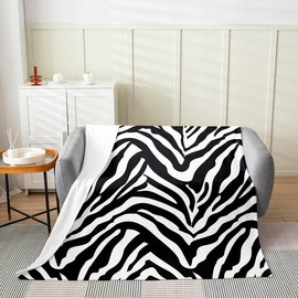 Zebra Stripes All Season Bed Blanket Kids,Zebra Pattern Printed Flannel Fleece Throw Blanket Fuzzy Blanket for Kids Boys Girls,Black and White Skin Texture Plush Blanket Room Decor 40"x50"