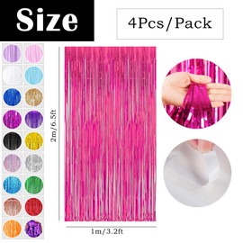 Hot Pink Tinsel Curtain Party Backdrop,4pcs 3.2ft x 6.5ft Foil Curtain Decor,Hot Pink Foil Fringe Streamers Metallic Tinsel Door Hanging Foil Flow Silk Streamers for Birthday Wedding Holiday Party