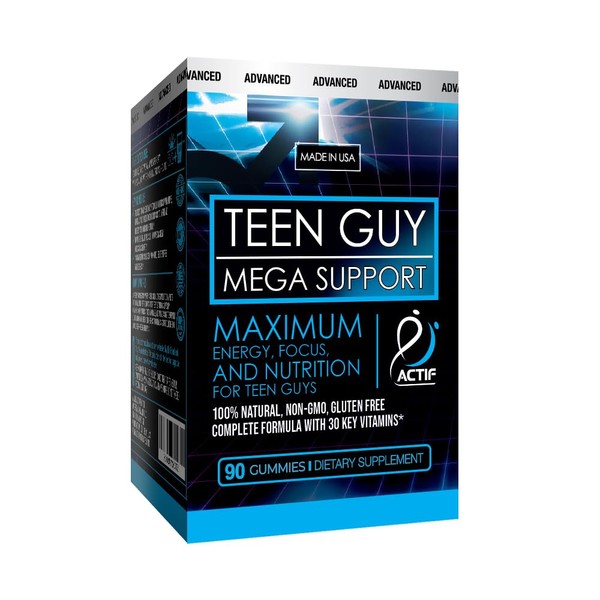 ACTIF Teen Guy Mega Support with 30 Vitamins, Omega-3 - Energy, Memory, and Height Supplement for Teens, 90 Gummies, Berry Flavor