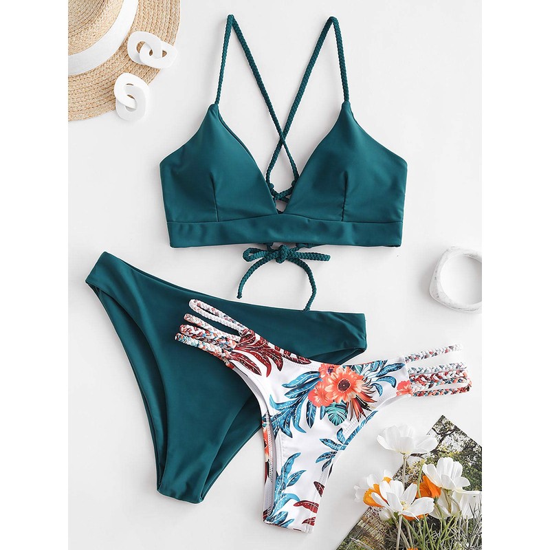 Zaful Women's Two-Piece Bikini Set, Bikini Bottoms with Braided Side