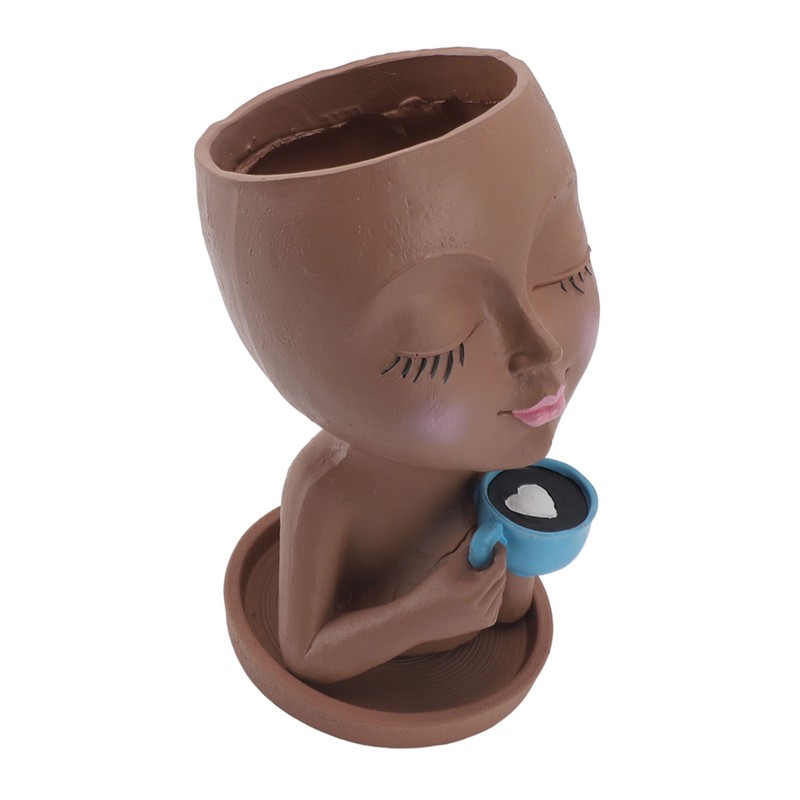 Resin Face Plant Pot Creative Cute Small Drinking Coffee Succulent