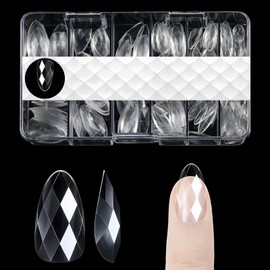3D Diamond Medium Wide Stieltto Nail Extensions Tips, 140PCS Press on Stiletto False Full Cover Nails for Acrylic Nails Salons Home DIY Gel X Extensions, 14Size