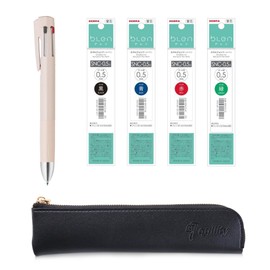 QULLITY ZEBRA Blen4+S Gray 0.5 multifunction Pen (0.5mm Black/Blue/Red/Green and 0.5mm Mechanical Pencil) + SNC-0.5 Refills, original Black slim pen case