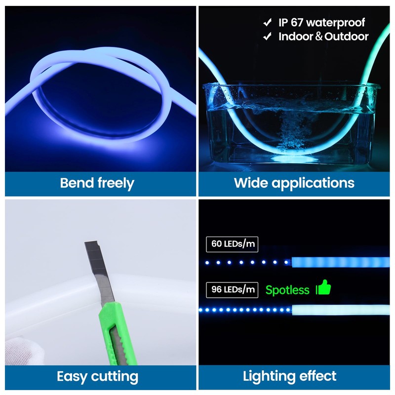 Muzata 16.5FT/5M Silicone LED Channel IP67 Waterproof Flexible Bendable Diffuser