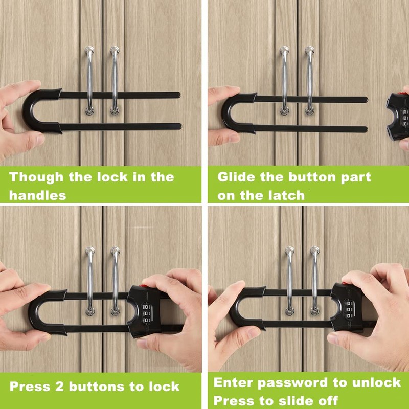 4 PACK Child Proof Sliding Cabinet Door Code Locks Baby