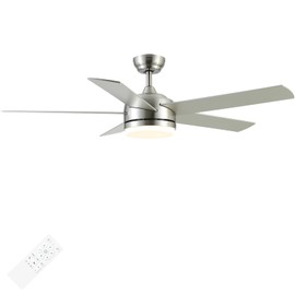 YUHAO 52 Inch Brushed Nickel Ceiling Fan with Light and Remote Control.Noiseless,Dimmable,3CCT,6 Speeds Reversible, DC Ceiling Fans for Indoor or Covered Outdoor