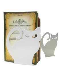 1 Pair Vivid Lovely Persian Cat Bookends for Shelves Cat Statue Book End Decorative Animal Metal Bookends (White)