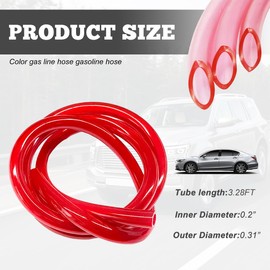 NYTKL Colorful Fuel Line Hose Tube, 0.2 inch 3.28 feet Flexible Silicone Gas Line Petrol Hose, Universal Vacuum Oil Gas Tubing Pipe Replacement for Motorcycle Dirt Pit Bike ATV (Red)