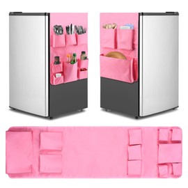 Mini Fridge Organizer Caddy, Over Fridge Storage Hanging Organizer Extended Fridge Organizers and Storage Shelf with 11 Pockets for Dorm and Office(Pink)