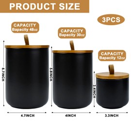 Ceramic Canister Set with Wooden Lid, 3 Pieces Ceramic Storage Jars for Kitchen Counter - Flour, Sugar, Coffee, Tea, Small Food Storage Jar