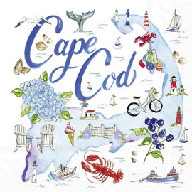 IHR Ideal Home Range Cocktail Napkins Rosanne Beck State Collection Disposable 3-Ply Paper Party Napkin Pack, 5" x 5", Cape Cod, 20-Count