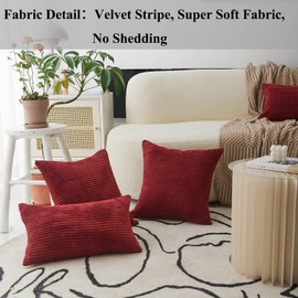 Home Brilliant Christmas Cushion Covers 18x18 Decor Super Soft Striped Corduroy Accent Throw Pillow Covers Cushion Cover for Sofa/Couch/Bed, Set of 2, 45 x 45 cm, Dark Red