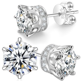 Tunzug Moissanite Stud Earrings 1.2ct-2.4 ct DF Color Grade Round Cut Lab-Grown Moissanite Earrings 18K White Gold Plated Sterling Silver Friction Back for Women Men (1.2)