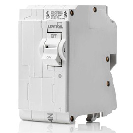 Leviton 60A 2-Pole Plug-On Standard Branch Circuit Breaker, Thermal Magnetic, 120/240 VAC, LB260-T, White