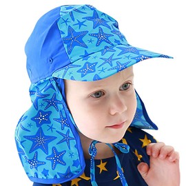LONTG Kids Swimming Cap with Flap Sun Hat with Neck Cover Sun UV Protection Hat Travel Beach Hat Long Brim Sun Visor Summer Legionnaires Hat UPF+50 for Swimming Biking Fishing Blue