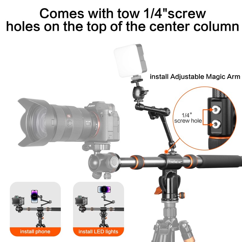 FreeSea 41"Carbon Fiber Tripod Extension arm with Retractable Extender Horizontal