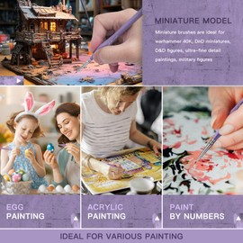 Detail Brush 6 Pieces Extra Fine Tip 000 Professional Miniature Painting Artist Set Round 3/0 for Micro Watercolour Oil Acrylic Craft Models Rock Army Painting by Numbers for Adults