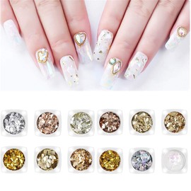 Kingsie 12 Colors Set Gold Aurora Glitter Hologram Gel Nail Parts Deco Material Resin Nail Art