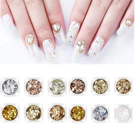 Kingsie 12 Colors Set Gold Aurora Glitter Hologram Gel Nail Parts Deco Material Resin Nail Art
