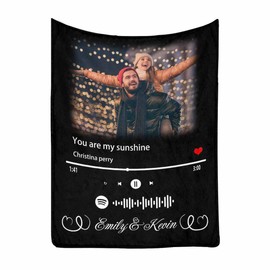 Customized Best Friend Blanket for Girl Gifts, Family Couple Photo Throw Blanket Friendship Spotify Code Music Bedding Blanket for BFF Sister Boyfriend Girlfriend Birthday Bedroom Decorative 60x80